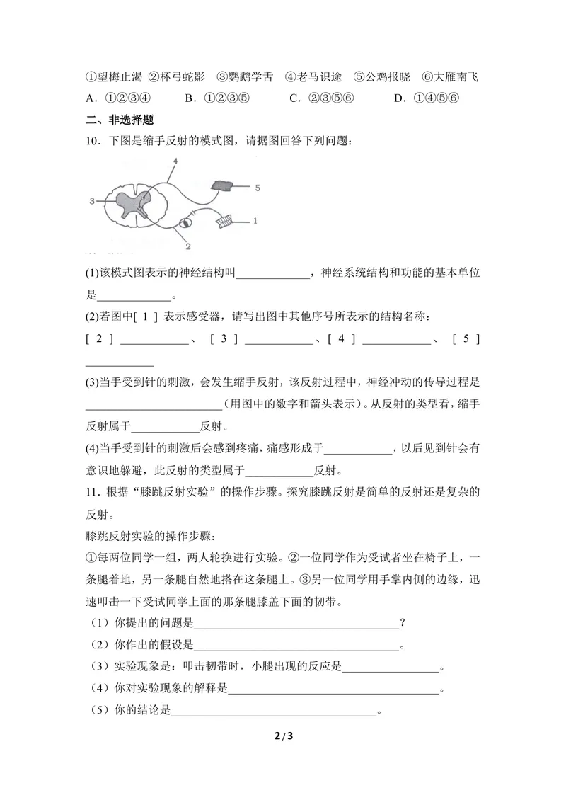 《《信息的处理》同步练习_初中全科目同步习题+精品试卷（7-9年级）_25秋初中生物《同步习题+精品试卷》_初中生物试卷（冀少版）_《同步练习+教案学案》_七年级下册》第2页预览