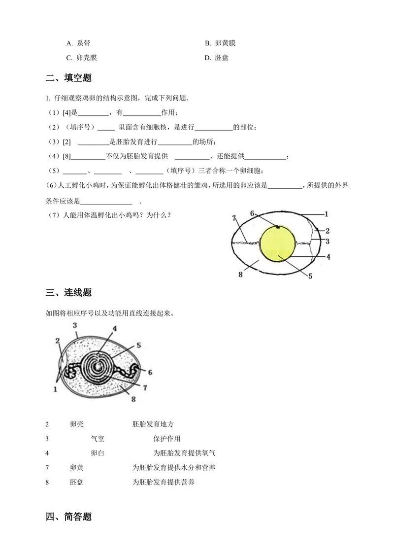 《7.1.4《鸟的生殖和发育》同步练习（含答案）_初中全科目同步习题+精品试卷（7-9年级）_25秋初中生物《同步习题+精品试卷》_初中生物试卷（北师大）_《单元试卷》_单元试卷8B_同步练习》第2页预览