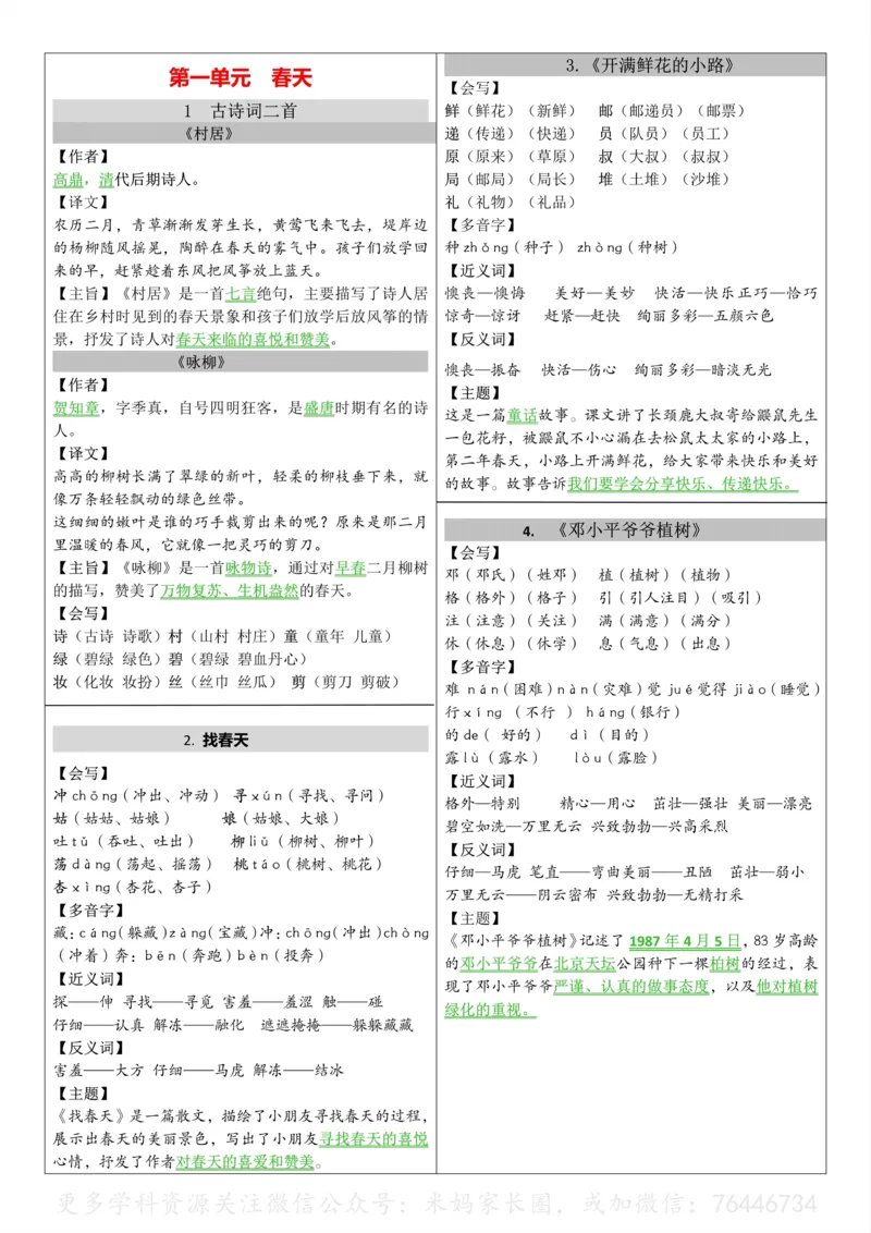 《014.24春语文最新版二年级下册课课贴公众号：米妈家长圈_小学1-6年级全科全套_1-6年级全科下册_二年级_其他补充资料_语文资料》第1页预览