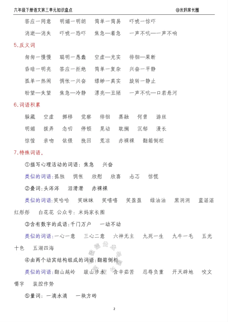 《014.24春语文六年级下册第三单元知识盘点九大专项_小学1-6年级全科全套_1-6年级全科下册_六年级_其他补充资料_语文资料》第2页预览