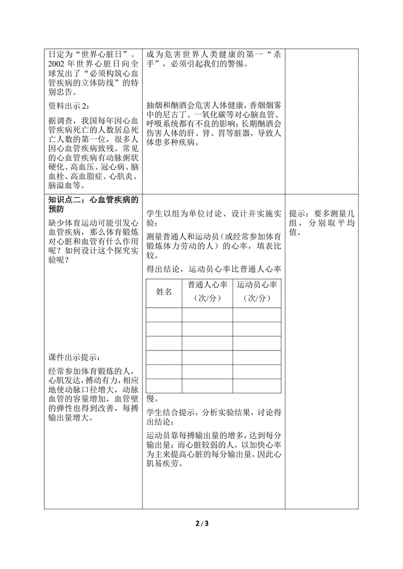 《《心脏和血管的保护》优教教案_初中全科目同步习题+精品试卷（7-9年级）_25秋初中生物《同步习题+精品试卷》_初中生物试卷（冀少版）_《同步练习+教案学案》_七年级下册》第2页预览