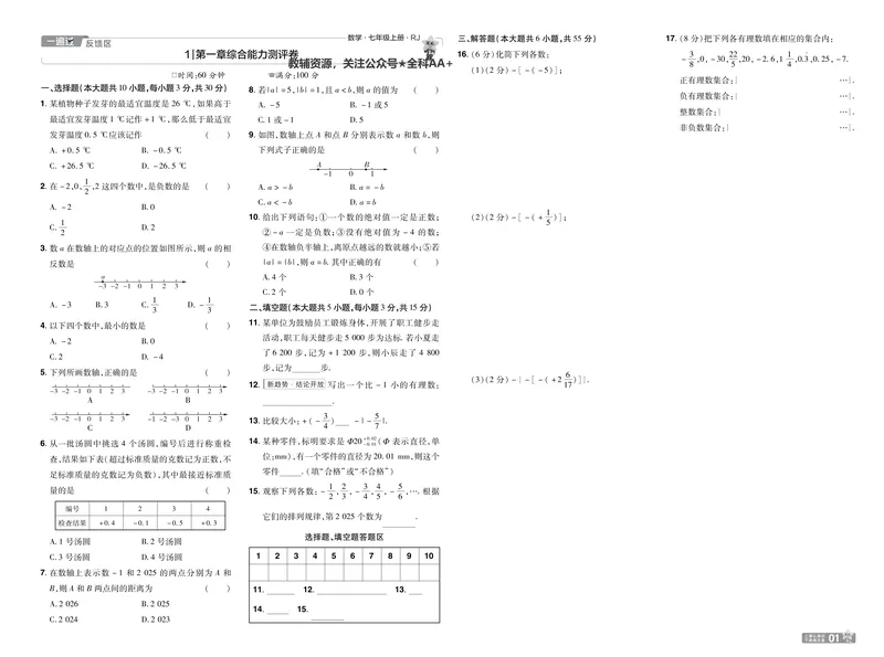 《2026《初中数学•一遍过》七上(人教)测评卷_2026版初中《一遍过》初中7年级上册(数学人教)》第1页预览