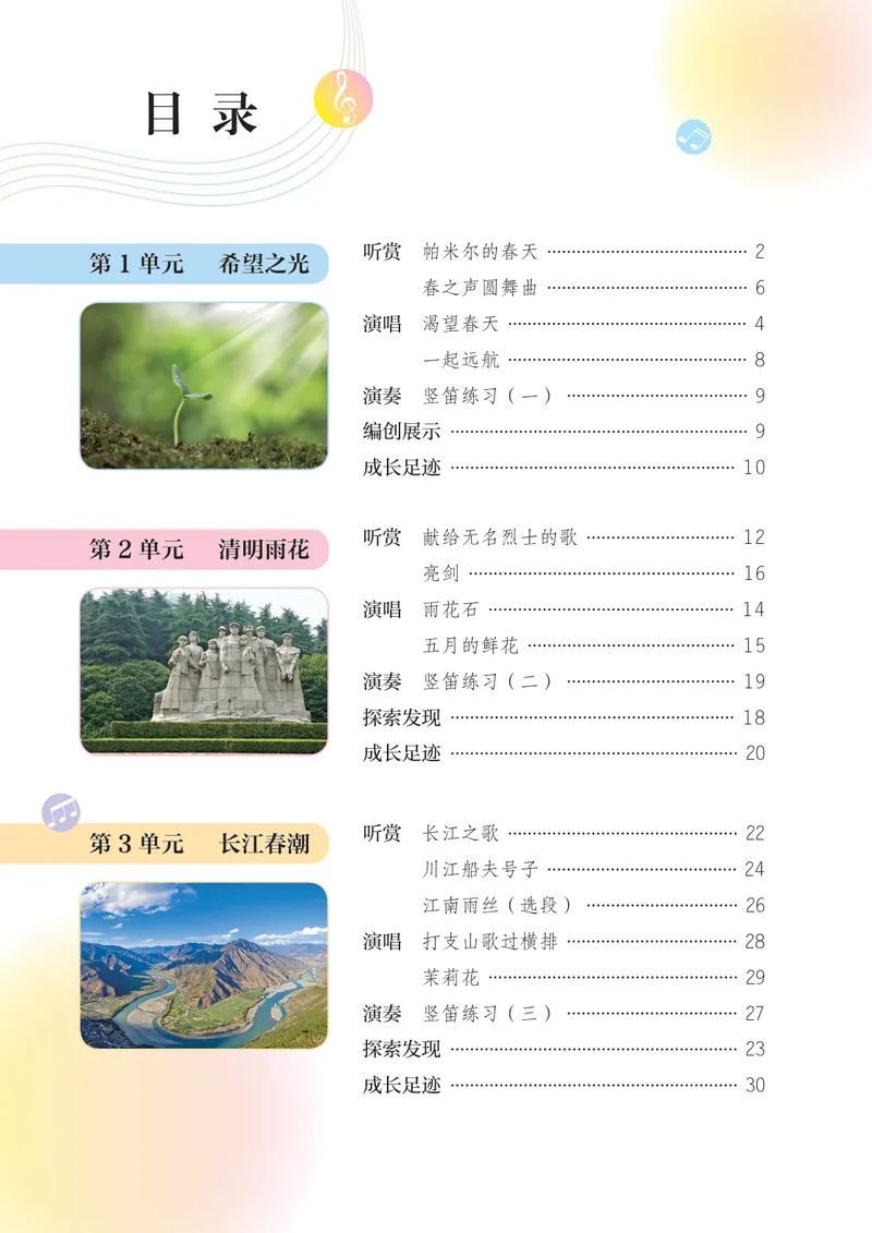 《音乐七下苏少版（2025春）五线谱_光塔笔记初中课本_2025春新增教材合集_初中音乐7年级下册（2025春）》第5页预览
