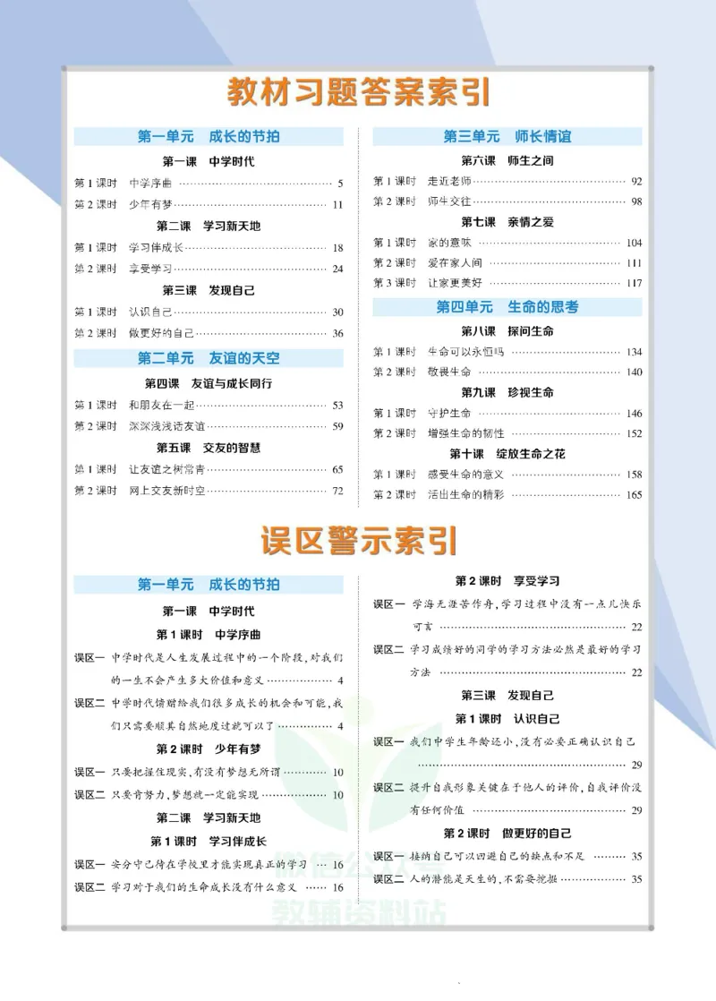 《状元大课堂七年级上册道德与法治人教版正文_初中各科《状元大课堂导学案》_7-9上册_初中道法《状元大课堂》导学案》第6页预览