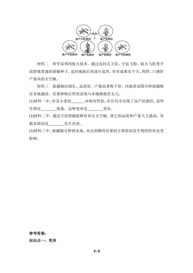 《《变异》导学案_初中全科目同步习题+精品试卷（7-9年级）_25秋初中生物《同步习题+精品试卷》_初中生物试卷（冀少版）_《同步练习+教案学案》_八年级下册_第六单元生物的繁衍与发展》第3页预览
