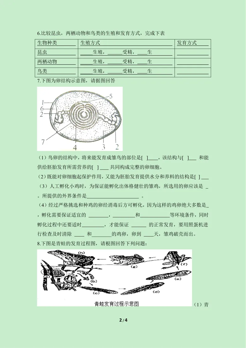 《《两栖类、鸟类的生殖和发育》课堂训练_初中全科目同步习题+精品试卷（7-9年级）_25秋初中生物《同步习题+精品试卷》_初中生物试卷（冀少版）_《同步练习+教案学案》_八年级下册》第2页预览