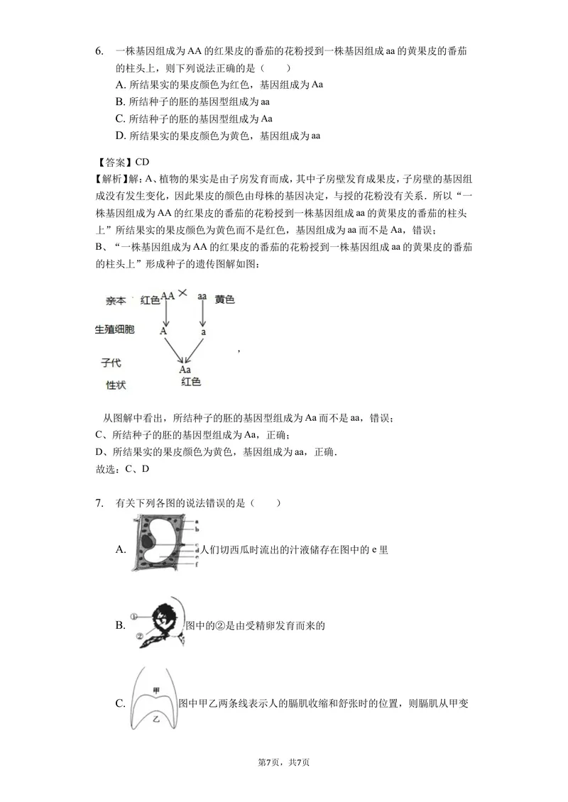 《7.2.2基因在亲子间的传递_初中全科目同步习题+精品试卷（7-9年级）_25秋初中生物《同步习题+精品试卷》_初中生物试卷（北师大）_《单元试卷》_单元试卷8B_第二章生物的遗传与变异》第3页预览