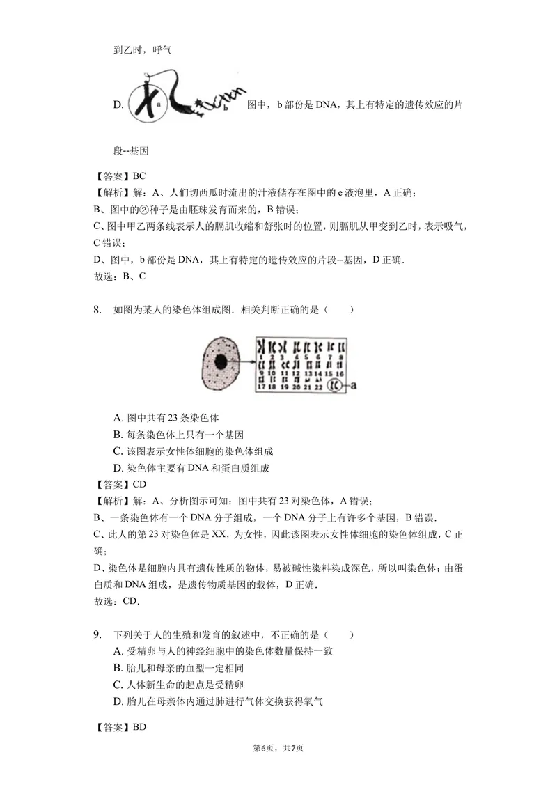《7.2.2基因在亲子间的传递_初中全科目同步习题+精品试卷（7-9年级）_25秋初中生物《同步习题+精品试卷》_初中生物试卷（北师大）_《单元试卷》_单元试卷8B_第二章生物的遗传与变异》第4页预览