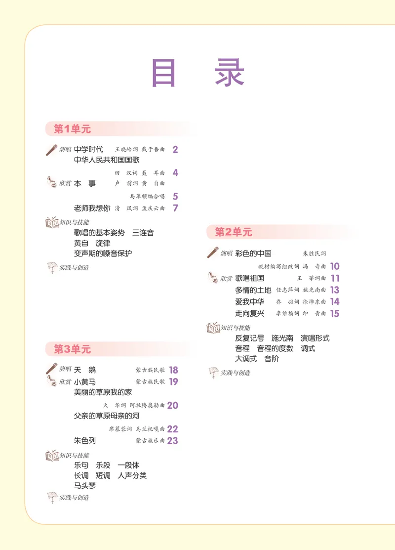 《（人音北京版）7年级上册_光塔笔记初中课本_初中音乐_北京版》第3页预览