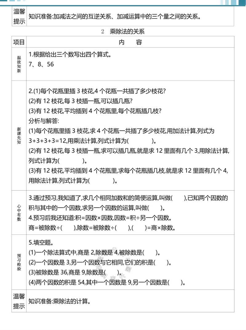《020.24春人教版数学理想树必刷题四年级下册预习单（有答案）公众号：米妈家长圈_小学1-6年级全科全套_1-6年级全科下册_四年级_其他补充资料_数学人教版资料》第2页预览