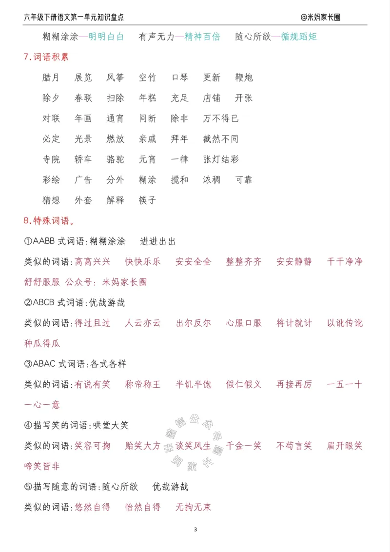 《014.24春语文六年级下册第一单元知识盘点十大专项_小学1-6年级全科全套_1-6年级全科下册_六年级_其他补充资料_语文资料》第3页预览