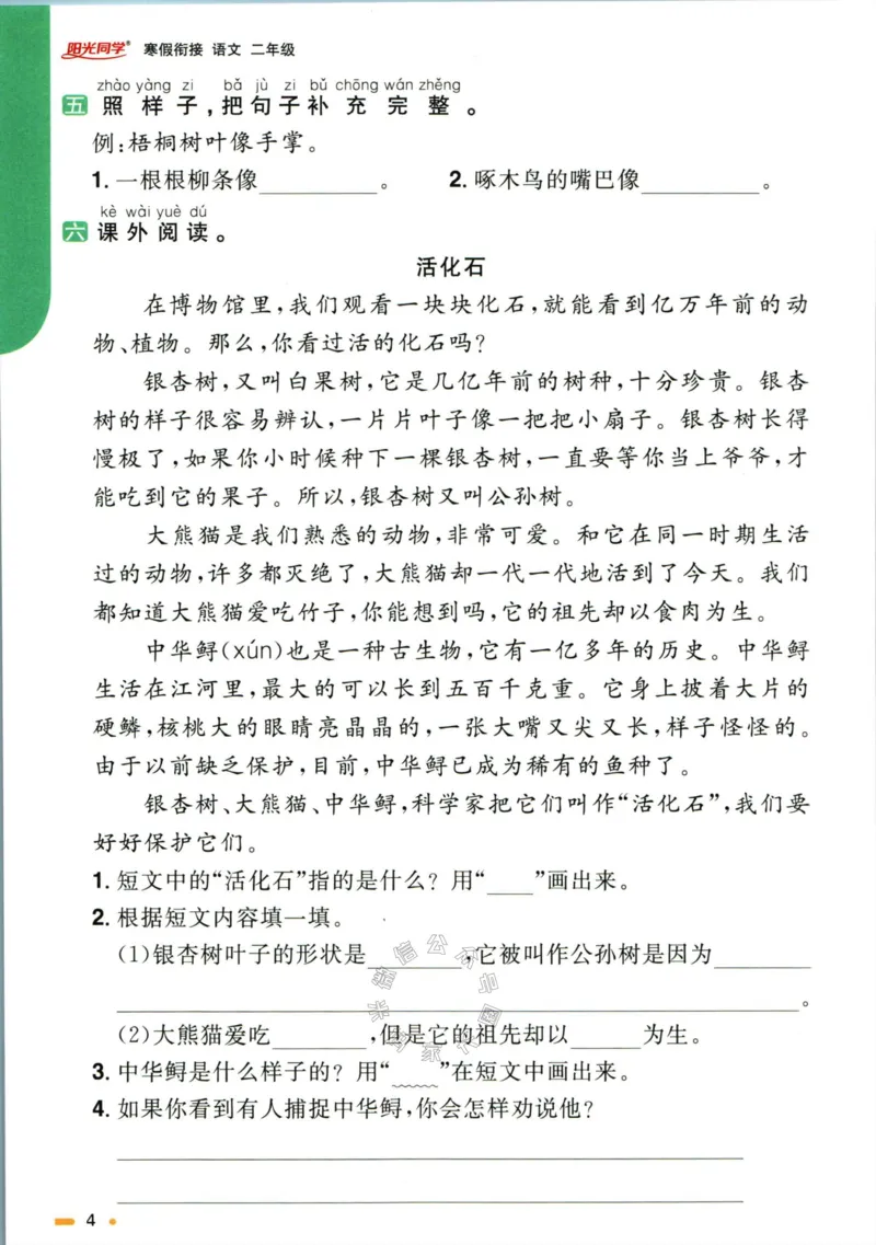 《017.语文阳光同学寒假衔接二年级（有答案）公众号：米妈家长圈_小学1-6年级全科全套_1-6年级全科下册_二年级_其他补充资料_语文资料》第7页预览