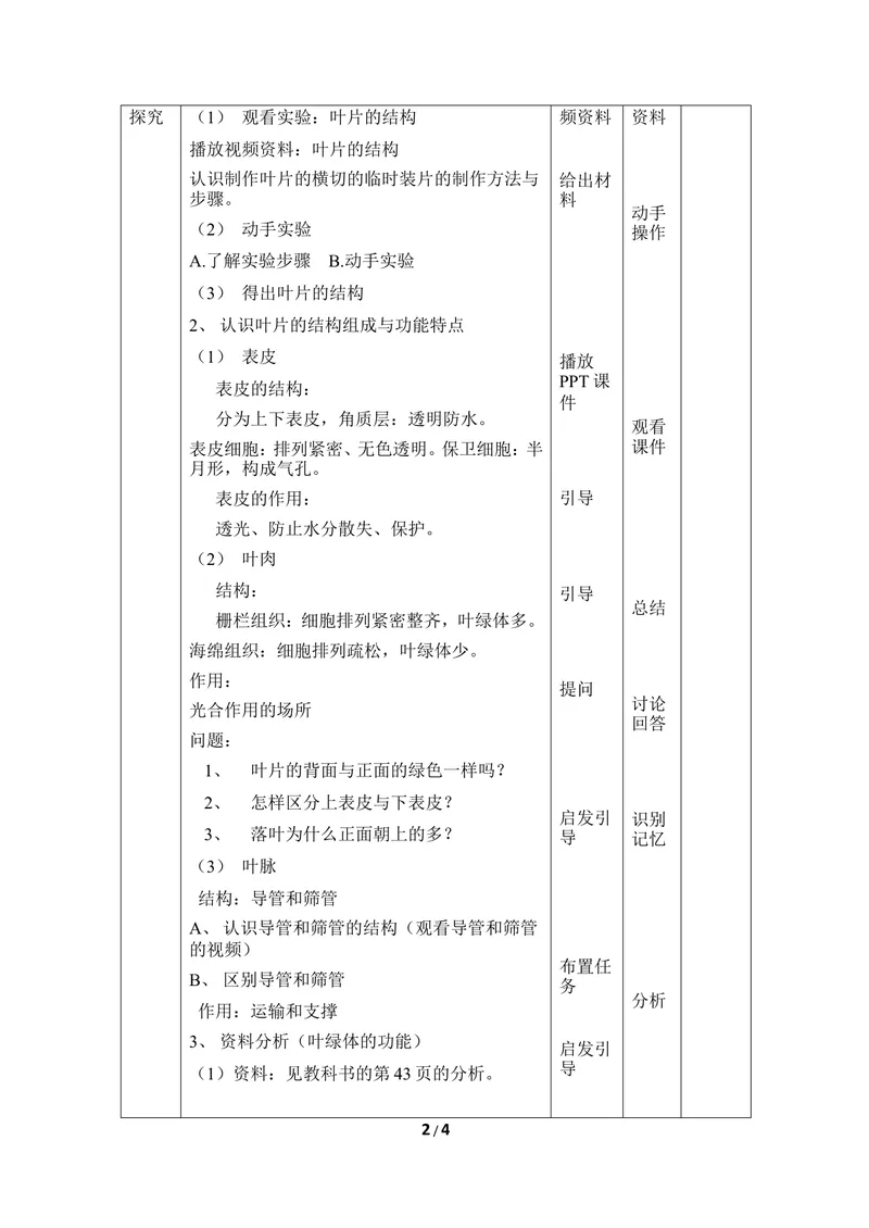 《《光合作用的场所》教案_初中全科目同步习题+精品试卷（7-9年级）_25秋初中生物《同步习题+精品试卷》_初中生物试卷（冀少版）_《同步练习+教案学案》_八年级上册_第三单元植物的生活》第2页预览