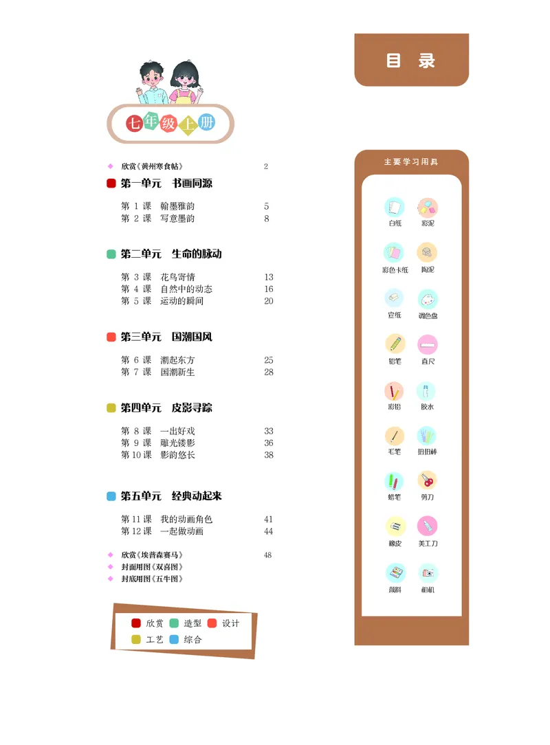 《美术七上（沪书画版五四制）2024秋_光塔笔记初中课本_初中美术_沪书画版》第4页预览