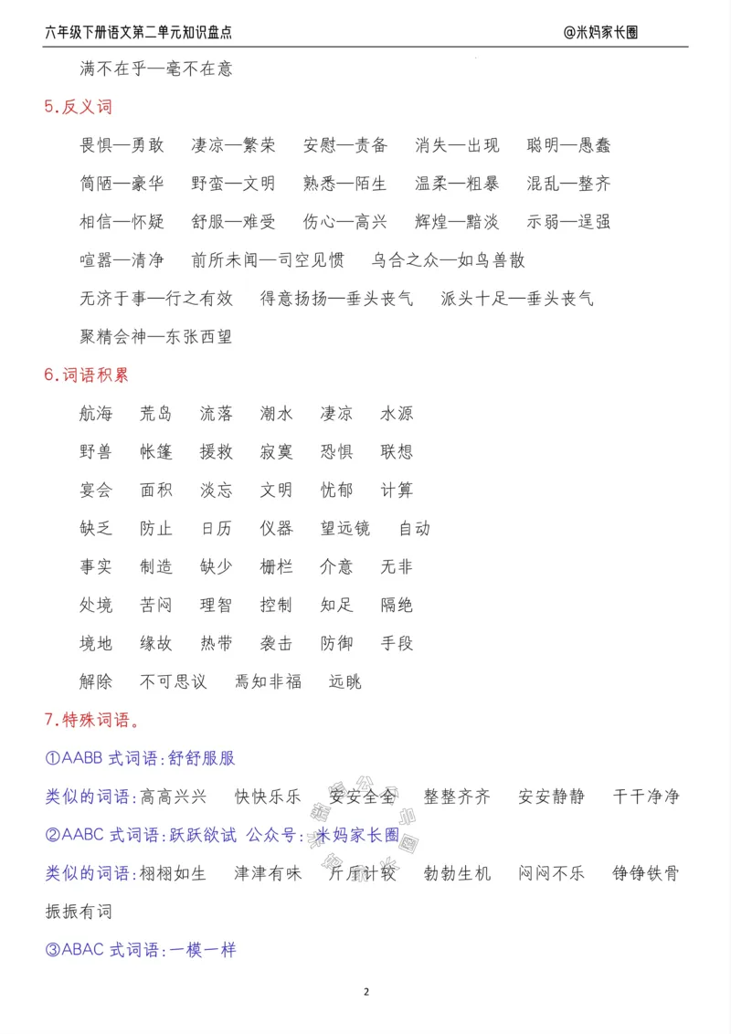 《014.24春语文六年级下册第二单元知识盘点九大专项_小学1-6年级全科全套_1-6年级全科下册_六年级_其他补充资料_语文资料》第2页预览