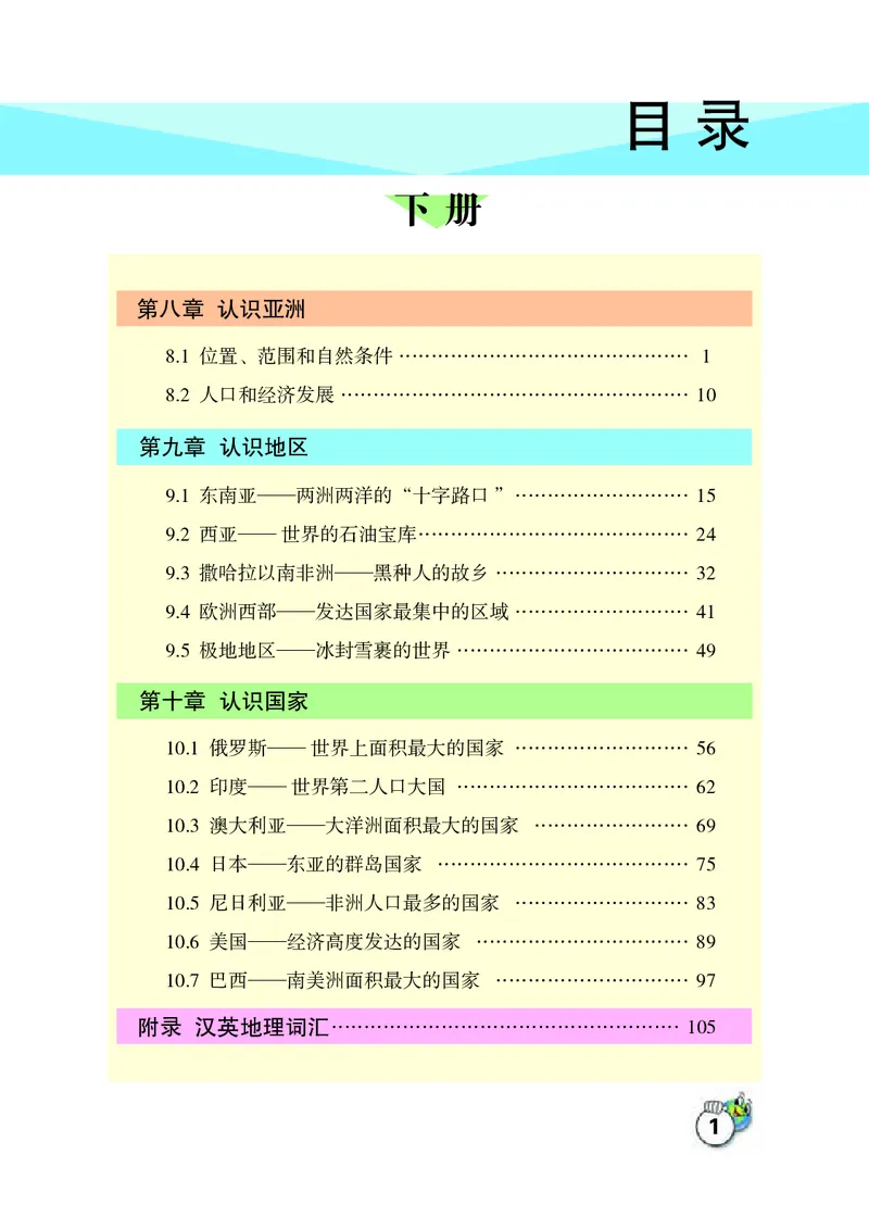 《地理七年级下册_光塔笔记初中课本_初中地理_晋教版》第3页预览