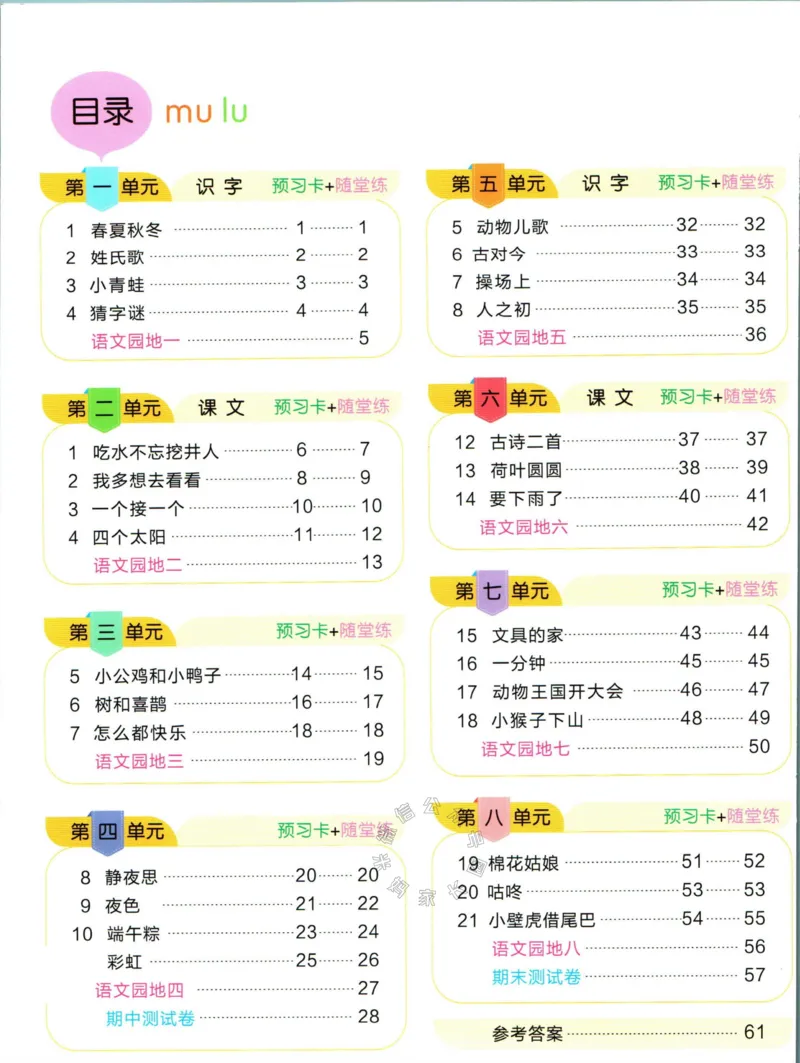 《014.名校课堂新解新教材一年级下册语文学习卡_小学1-6年级全科全套_1-6年级全科下册_一年级_其他补充资料_语文资料》第2页预览