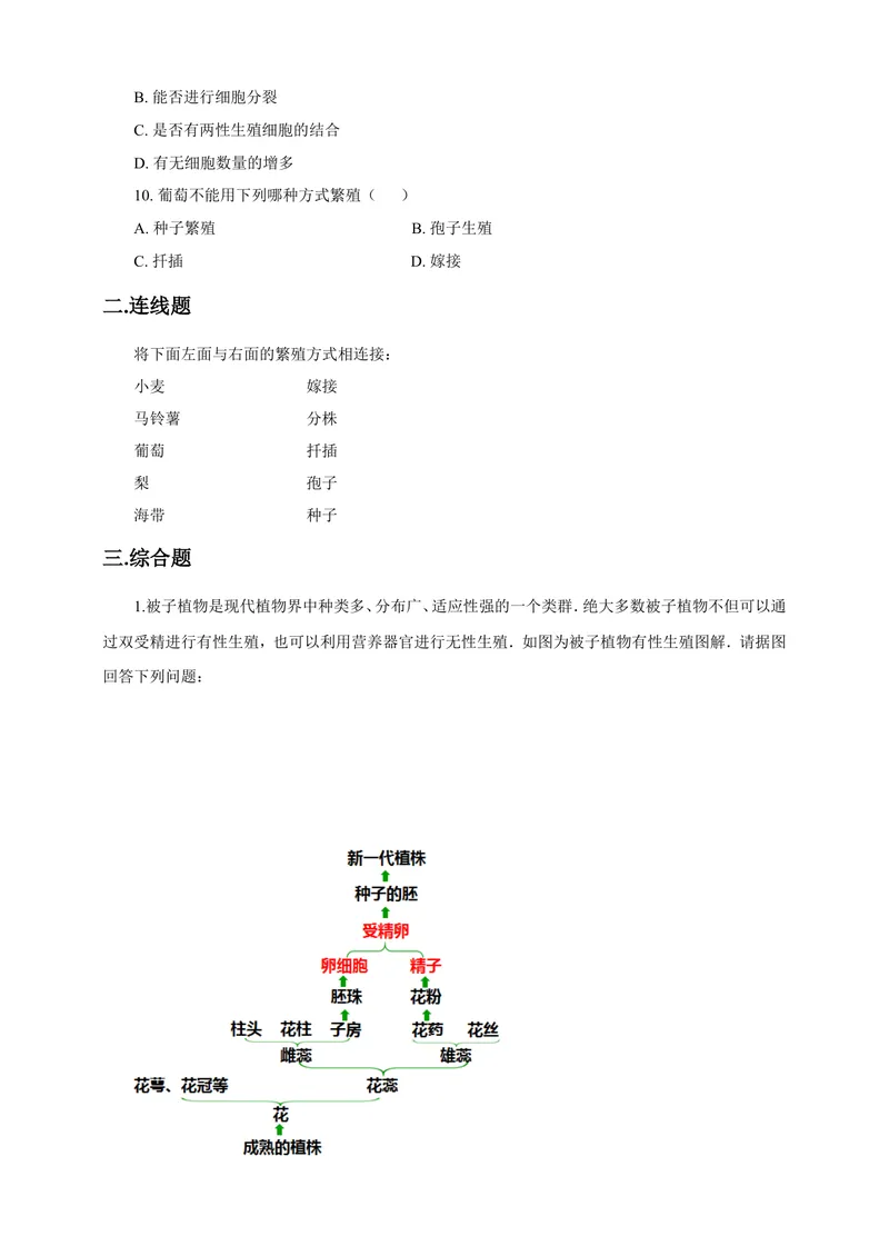 《7.1.1《植物的生殖》同步练习（含答案）_初中全科目同步习题+精品试卷（7-9年级）_25秋初中生物《同步习题+精品试卷》_初中生物试卷（北师大）_《单元试卷》_单元试卷8B_同步练习》第2页预览