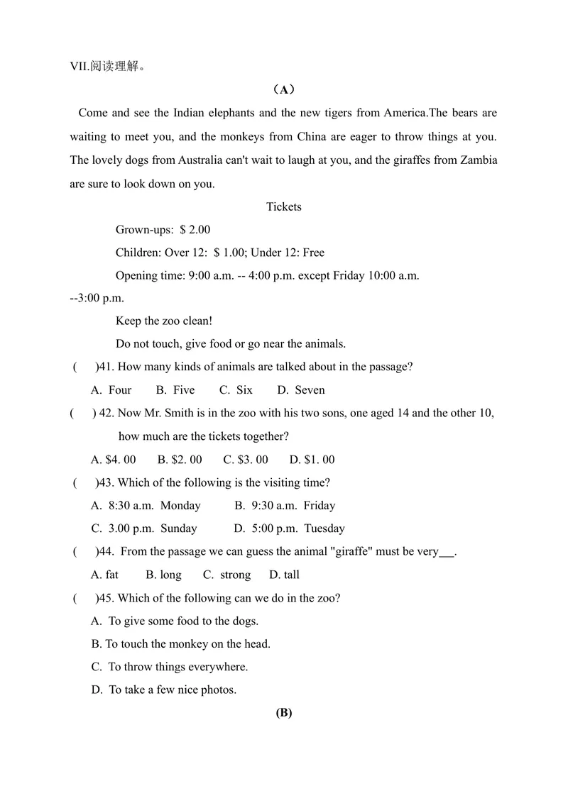 《Module2Unit3Ouranimalfriends测试卷（含答案）_初中全科目同步习题+精品试卷（7-9年级）_25秋初中英语《同步习题+精品试卷》_初中英语（沪教牛津版）试卷_七年级下册》第4页预览