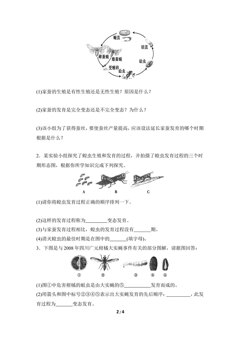 《《动物的生殖和发育》第一课时导学案2_初中全科目同步习题+精品试卷（7-9年级）_25秋初中生物《同步习题+精品试卷》_初中生物试卷（冀少版）_《同步练习+教案学案》_八年级下册》第2页预览