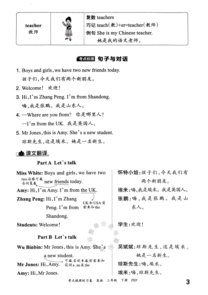 《014.24春人教PEP英语王朝霞考点梳理手册三年级下册公众号：米妈家长圈_小学1-6年级全科全套_1-6年级全科下册_三年级_其他补充资料_英语人教PEP资料》第4页预览