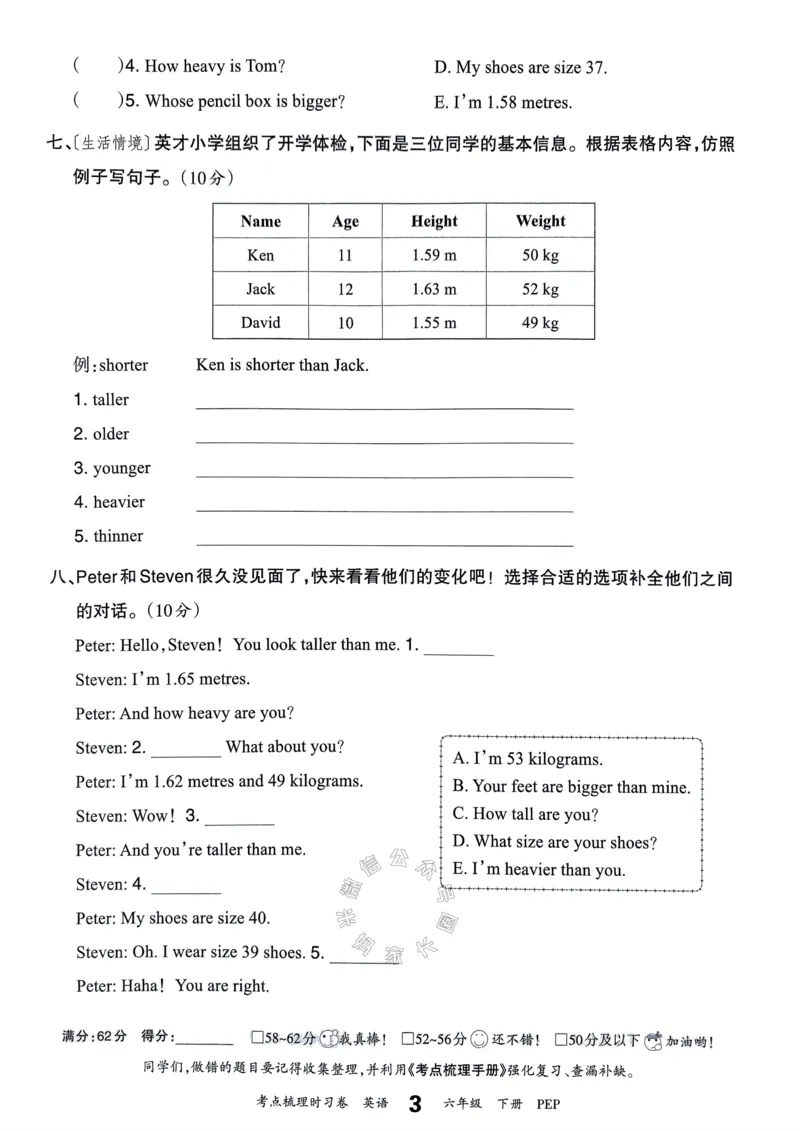 《014.24春人教PEP英语王朝霞考点梳理时习卷六年级下册（有答案）_小学1-6年级全科全套_1-6年级全科下册_六年级_其他补充资料_英语人教PEP资料》第8页预览