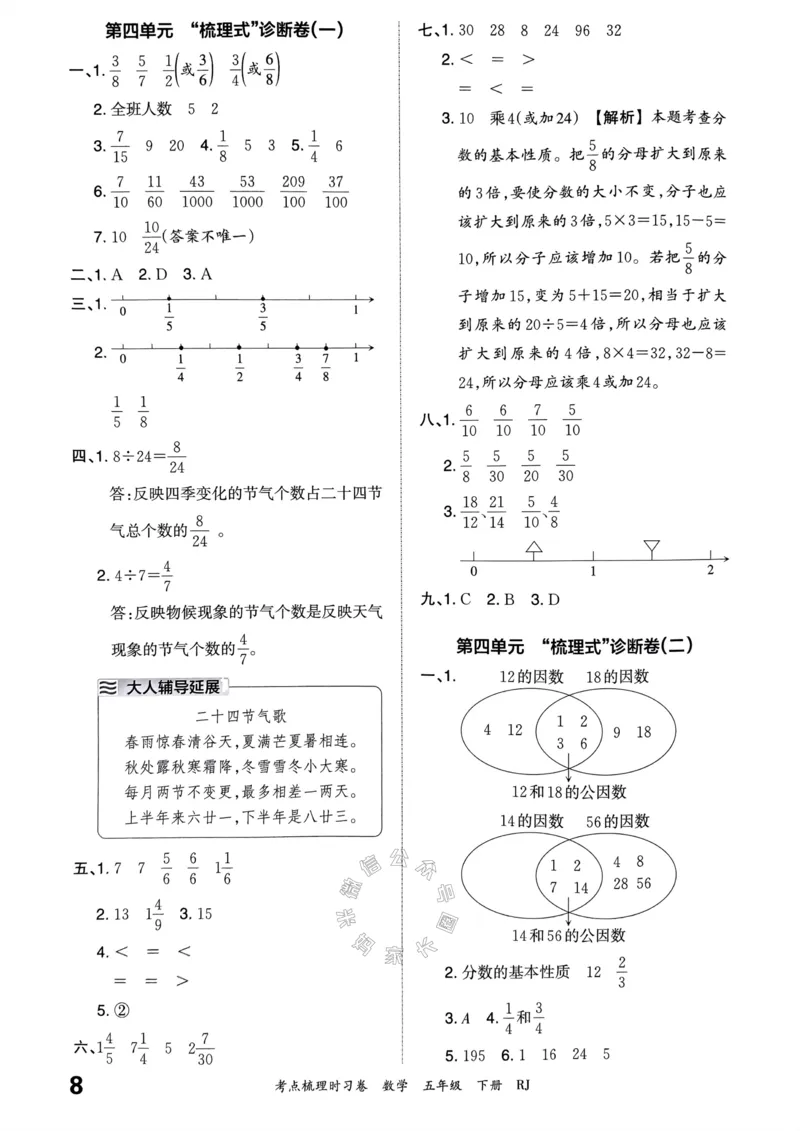 《021.24春人教版数学王朝霞考点梳理时习卷五年级下册答案关注：米妈家长圈_小学1-6年级全科全套_1-6年级全科下册_五年级_其他补充资料_教辅系列_数学人教版资料》第9页预览