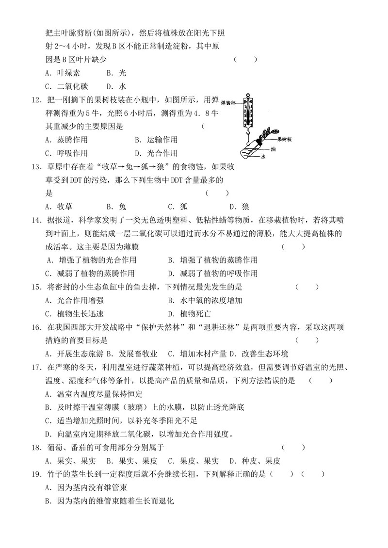 《七年级上期末生物试卷——14_初中全科目同步习题+精品试卷（7-9年级）_25秋初中生物《同步习题+精品试卷》_初中生物试卷（人教版）_《期末试卷》》第2页预览