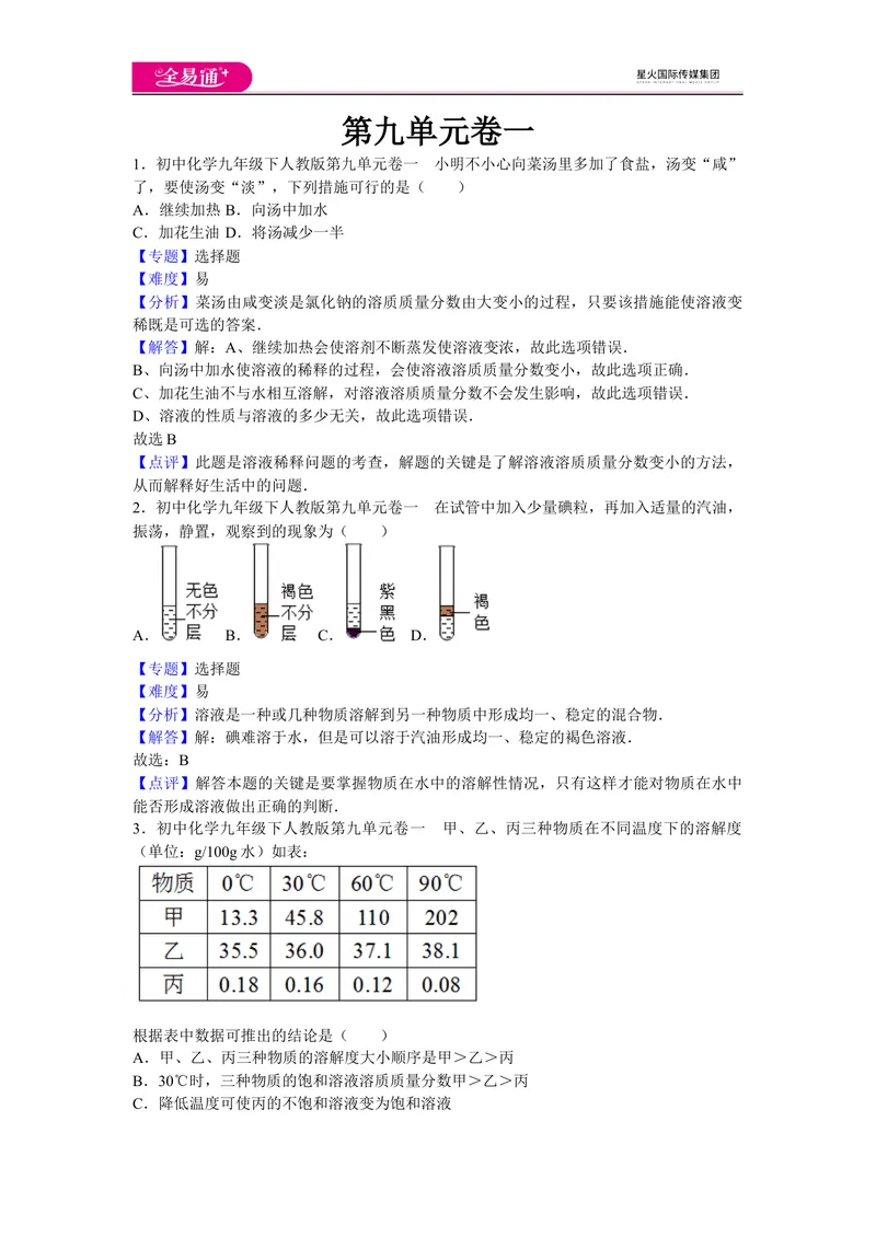 《初中化学九年级下人教版第九单元卷一_初中全科目同步习题+精品试卷（7-9年级）_25秋初中化学《同步习题+精品试卷》_初中化学（人教版）试卷_《同步试题》_同步试题资源包（9B）》第1页预览