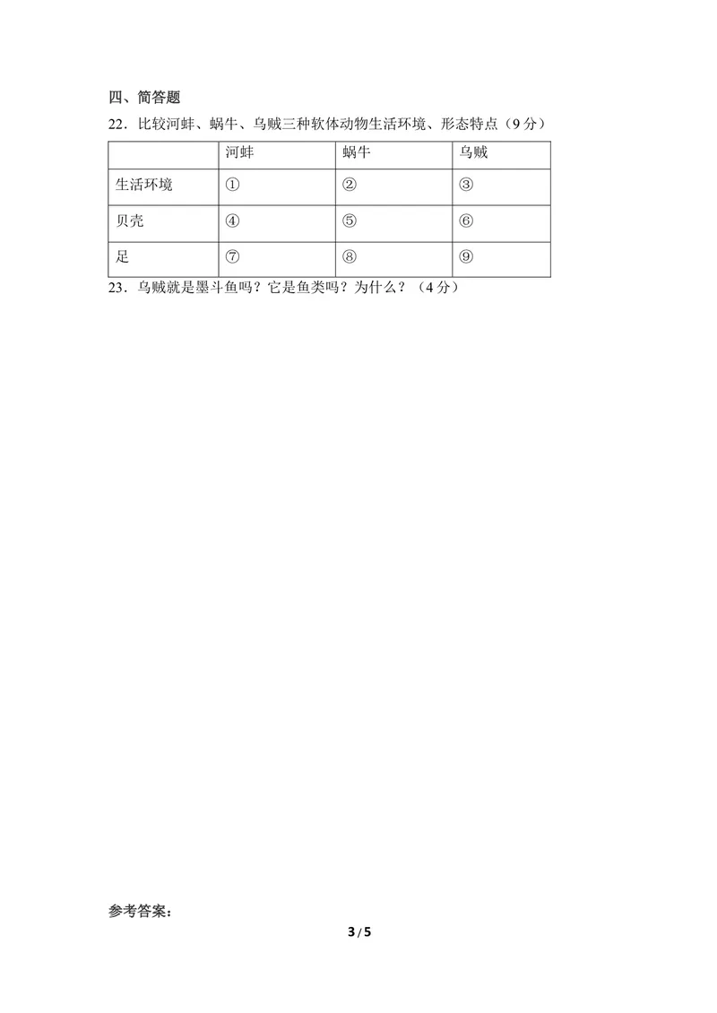 《《软体动物》同步练习1_初中全科目同步习题+精品试卷（7-9年级）_25秋初中生物《同步习题+精品试卷》_初中生物试卷（冀少版）_《同步练习+教案学案》_七年级上册_第四章多种多样的动物》第3页预览