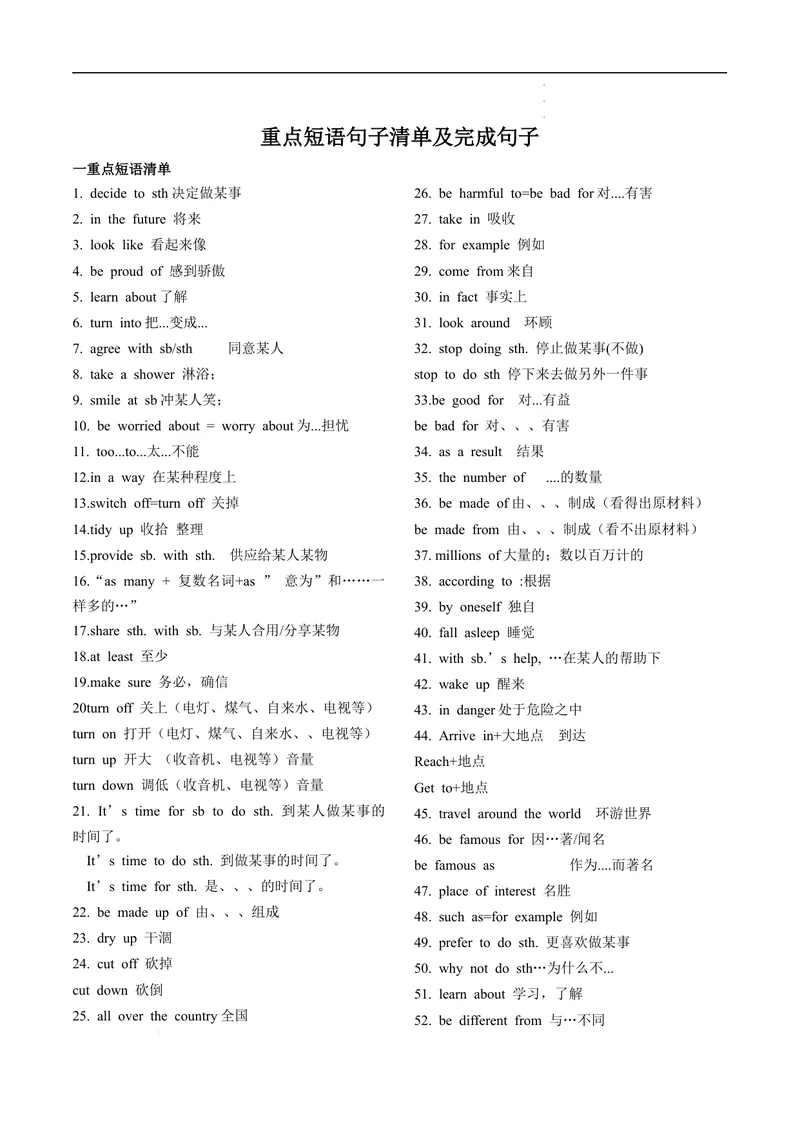 《专题1.重点短语句子清单及完成句子--2021-2022学年七年级下学期英语期末复习手册（牛津深圳版）（教师版）_初中全科目同步习题+精品试卷（7-9年级）_25秋初中英语《同步习题+精品试卷》》第1页预览