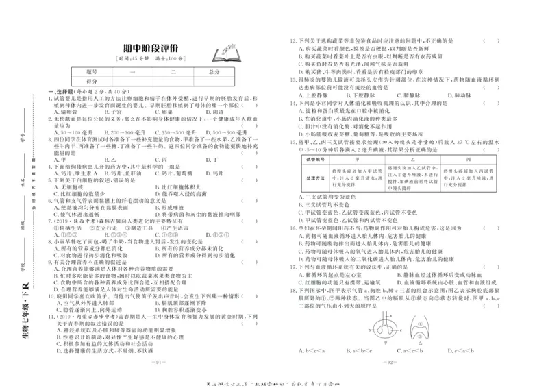 《中华题王七年级下册生物人教版测试卷_初中全科目同步习题+精品试卷（7-9年级）_25秋初中生物《同步习题+精品试卷》_初中生物试卷（人教版）_《中华题王测试卷》》第9页预览