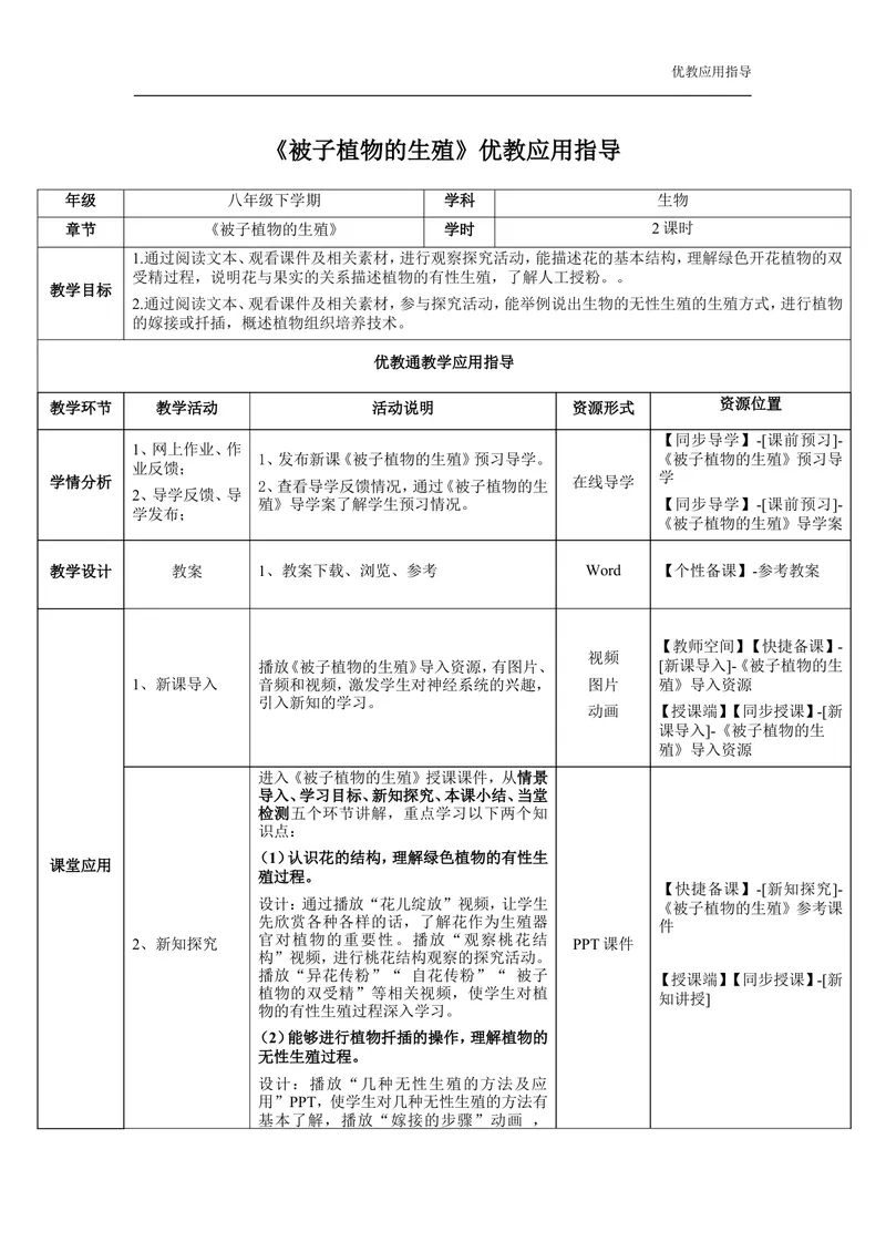 《《被子植物的生殖》教师教学应用指导_初中全科目同步习题+精品试卷（7-9年级）_25秋初中生物《同步习题+精品试卷》_初中生物试卷（冀少版）_《同步练习+教案学案》_八年级下册》第1页预览