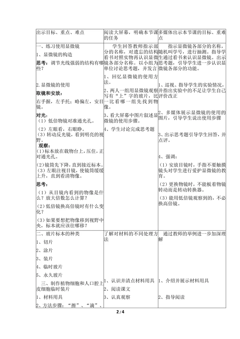 《《细胞》第一课时优教教案_初中全科目同步习题+精品试卷（7-9年级）_25秋初中生物《同步习题+精品试卷》_初中生物试卷（冀少版）_《同步练习+教案学案》_七年级上册》第2页预览