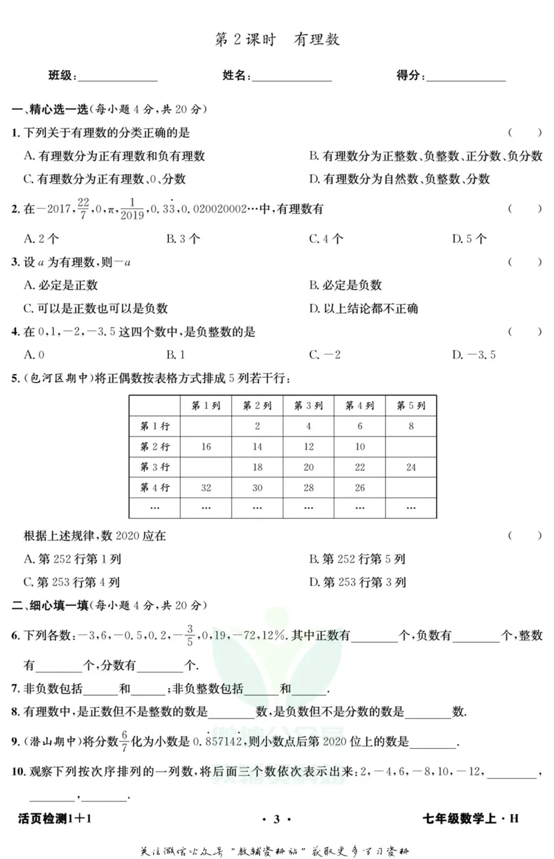 《《活页1+1》七年级上册数学沪科版_初中全科目同步习题+精品试卷（7-9年级）_25秋初中数学《同步习题+精品试卷》_初中数学沪科版试卷_《活页1+1》》第4页预览