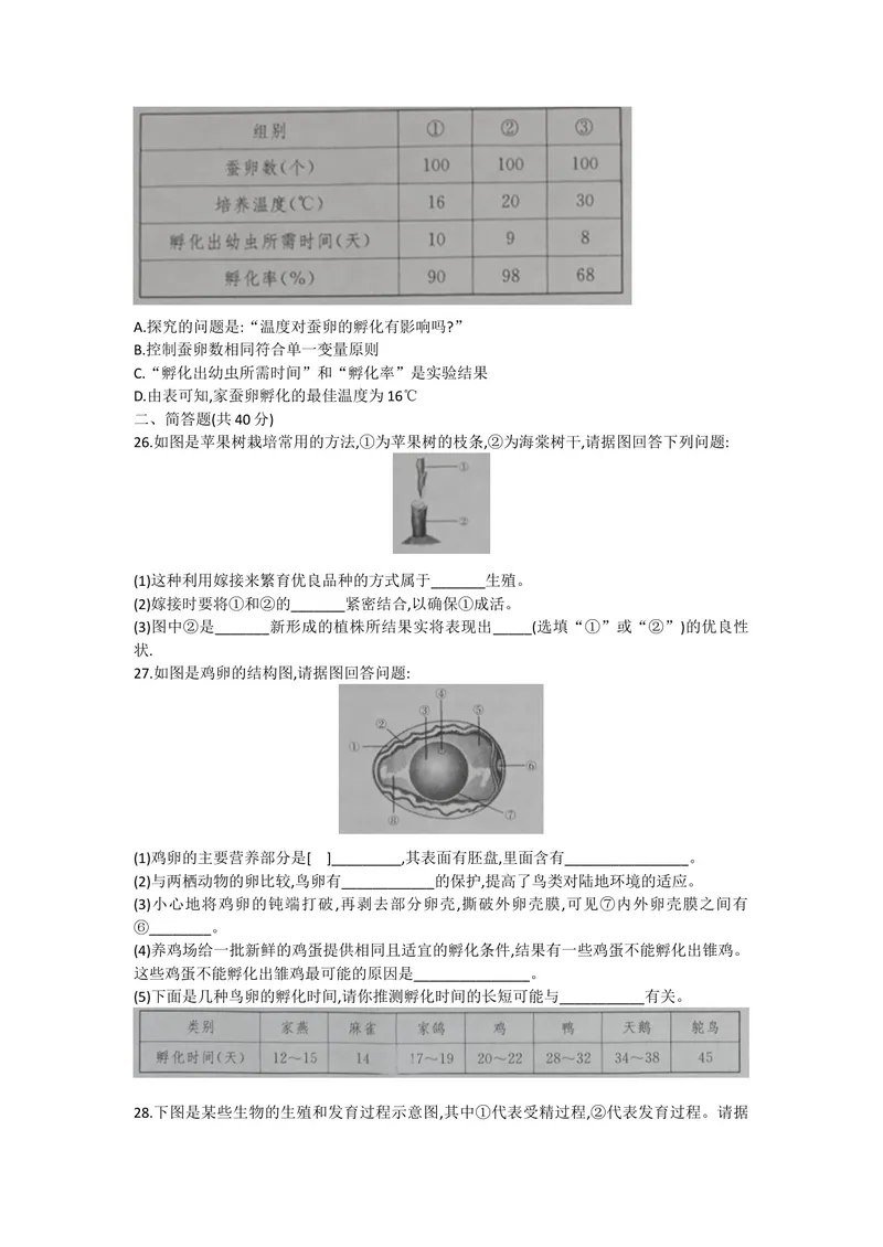 《人教版八年级下册生物第七单元第一章生物和生殖和发育过关检测卷_初中全科目同步习题+精品试卷（7-9年级）_25秋初中生物《同步习题+精品试卷》_初中生物试卷（北师大）_《单元试卷》》第3页预览