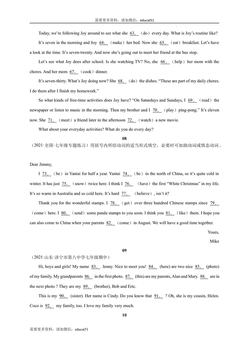 《专题10语法填空精练精析20篇_初中全科目同步习题+精品试卷（7-9年级）_25秋初中英语《同步习题+精品试卷》_初中英语（沪教牛津版）试卷_七年级上册_期末复习挑战满分百题斩》第3页预览