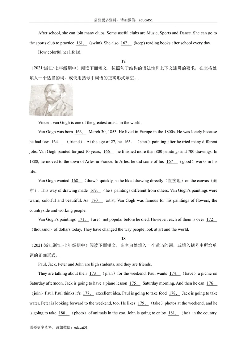《专题10语法填空精练精析20篇_初中全科目同步习题+精品试卷（7-9年级）_25秋初中英语《同步习题+精品试卷》_初中英语（沪教牛津版）试卷_七年级上册_期末复习挑战满分百题斩》第6页预览