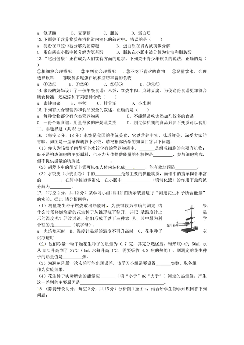 《人教版七年级生物下册单元检测练习：第二章人体的营养检测题-含答案_初中全科目同步习题+精品试卷（7-9年级）_25秋初中生物《同步习题+精品试卷》_初中生物试卷（北师大）_单元试卷7B》第2页预览