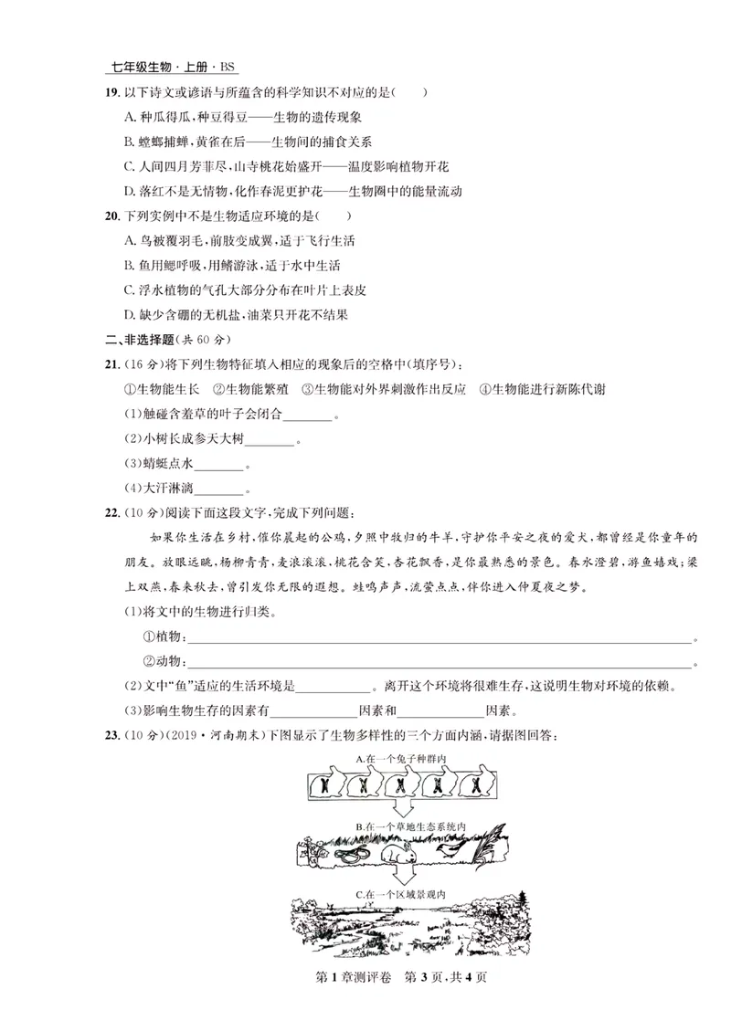 《一卷好题·七年级上册生物北师版·正文_初中全科目同步习题+精品试卷（7-9年级）_25秋初中生物《同步习题+精品试卷》_初中生物试卷（北师大）_《一卷好题》》第4页预览