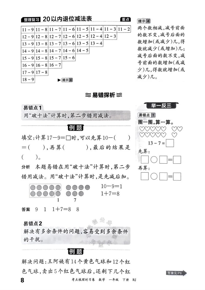 《022.24春人教版数学王朝霞考点梳理手册一年级下册_小学1-6年级全科全套_1-6年级全科下册_一年级_其他补充资料_数学人教版资料》第9页预览