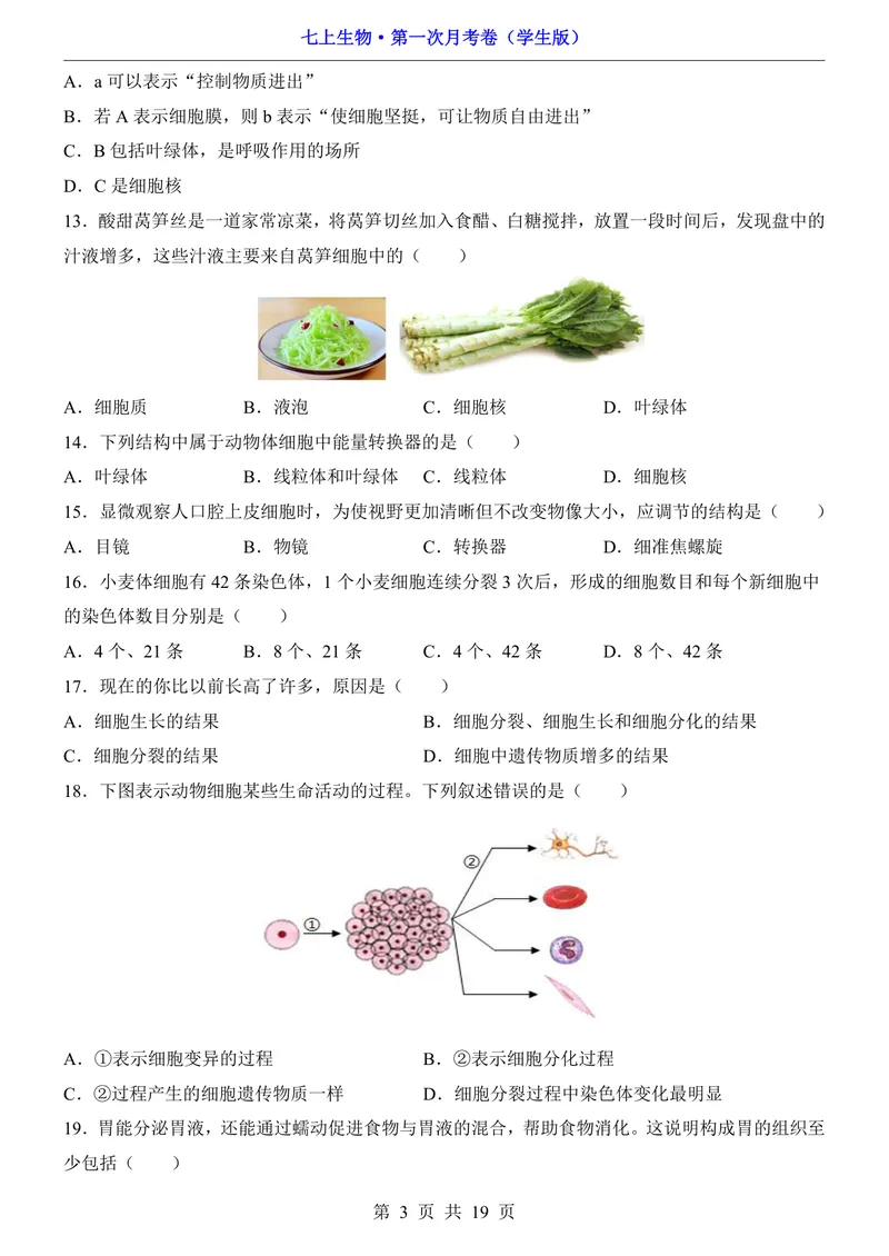 《苏教第1次月考1.1-2.1_初中全科目《第一次月考试卷》7-9年级上册_2026版初中《第一次月考》7年级上册（八科全套）（人教、北师等多版本）_7年级生物上_苏教版第一次月考》第3页预览