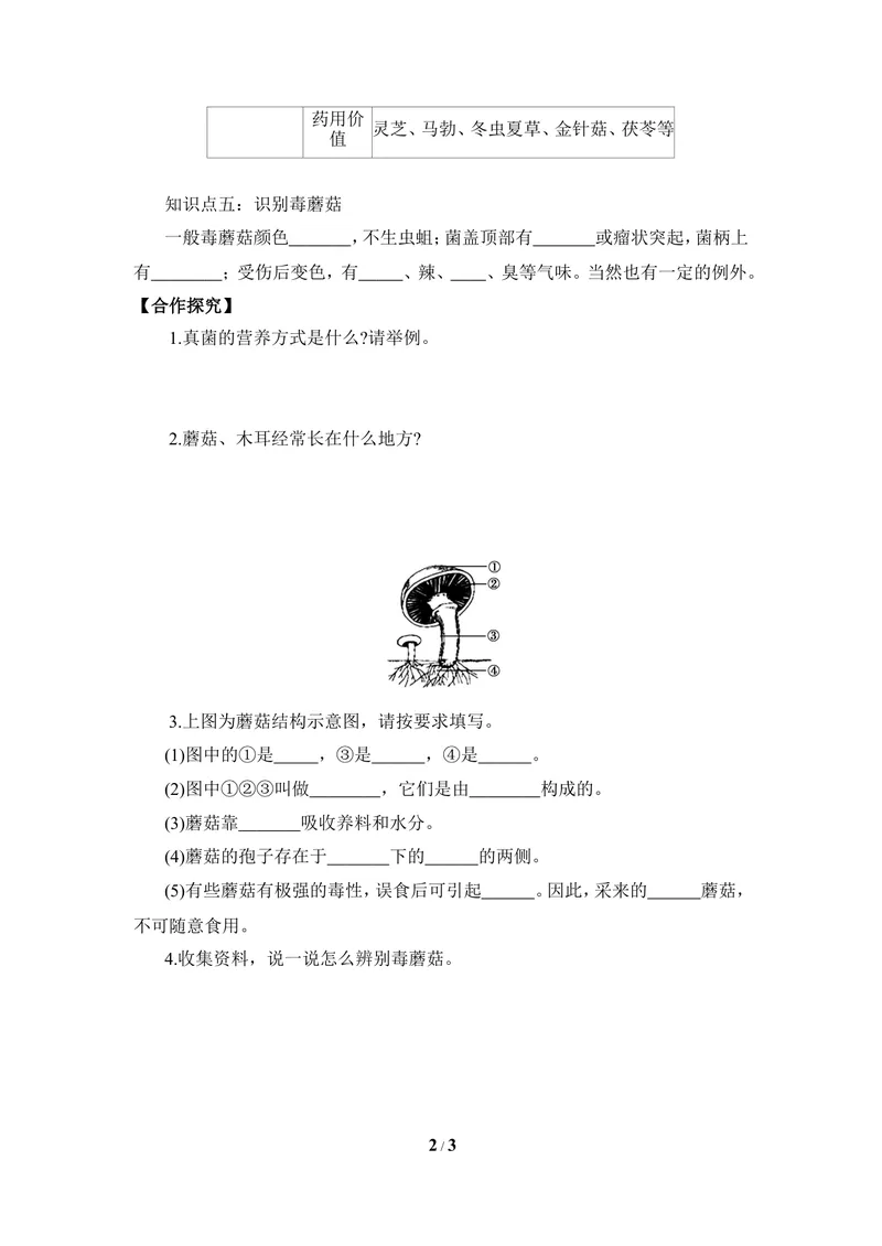 《《食用真菌》导学案_初中全科目同步习题+精品试卷（7-9年级）_25秋初中生物《同步习题+精品试卷》_初中生物试卷（冀少版）_《同步练习+教案学案》_八年级上册_第五单元微生物的生活》第2页预览