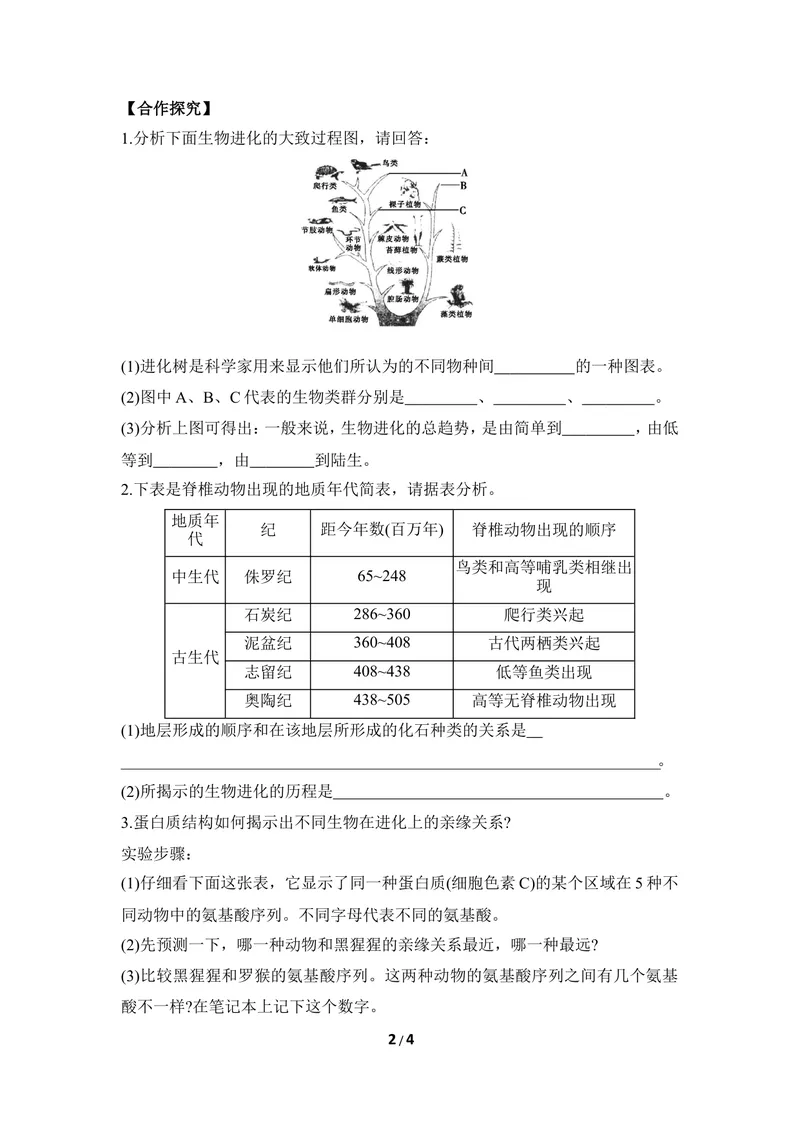 《《生物的进化》第一课时导学案2_初中全科目同步习题+精品试卷（7-9年级）_25秋初中生物《同步习题+精品试卷》_初中生物试卷（冀少版）_《同步练习+教案学案》_八年级下册》第2页预览