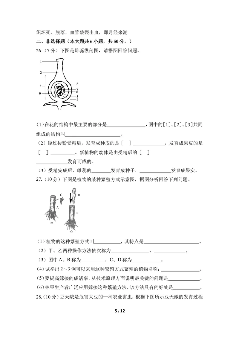 《《生物的繁殖》章末测试_初中全科目同步习题+精品试卷（7-9年级）_25秋初中生物《同步习题+精品试卷》_初中生物试卷（冀少版）_《同步练习+教案学案》_八年级下册_第一章生物的繁殖》第5页预览