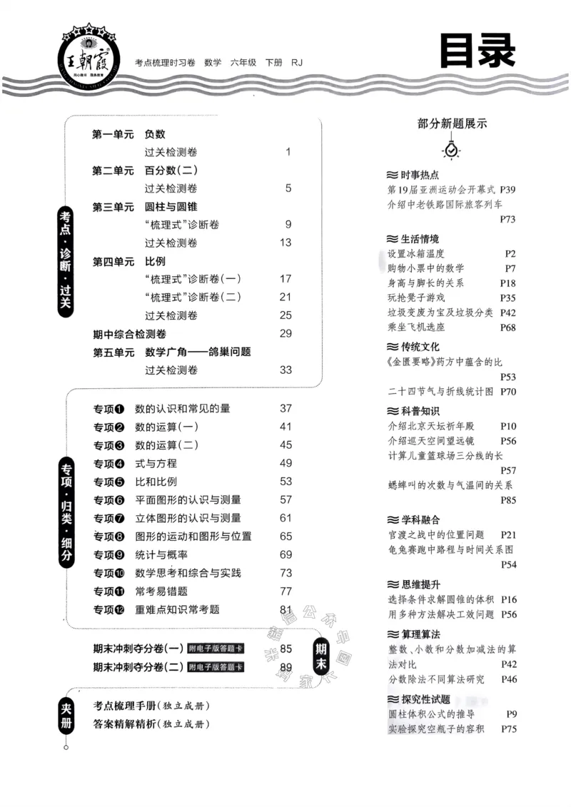 《021.24春人教版数学王朝霞考点梳理时习卷六年级下册（有答案）_小学1-6年级全科全套_1-6年级全科下册_六年级_其他补充资料_数学人教版资料》第3页预览