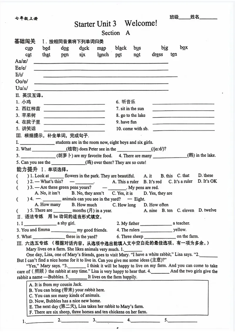 《七（上）英语新版1-3单元练习卷_初中全科目《第一次月考试卷》7-9年级上册_2026版初中《第一次月考》7年级上册（八科全套）（人教、北师等多版本）_7年级英语上_人教版第一次月考》第5页预览