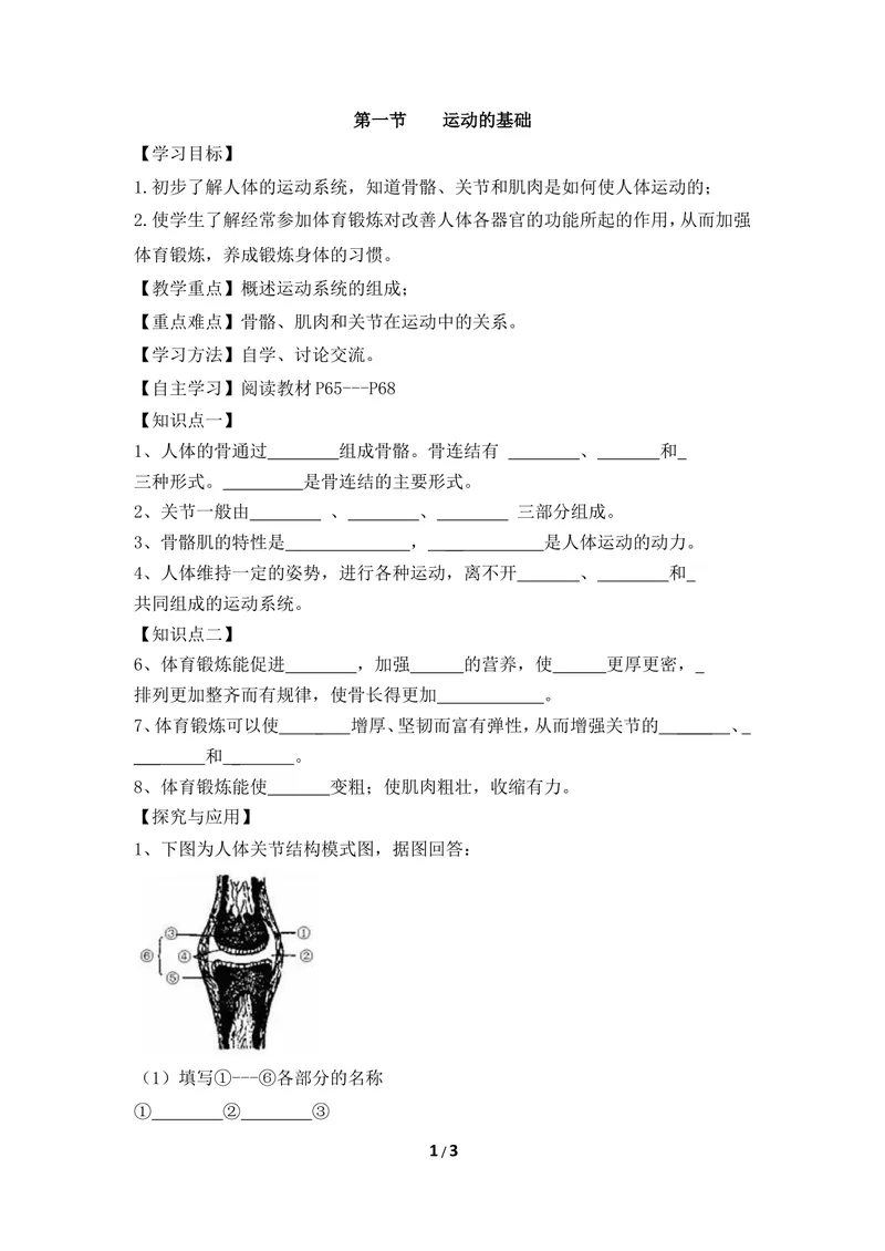 《《运动的基础》参考导学案2_初中全科目同步习题+精品试卷（7-9年级）_25秋初中生物《同步习题+精品试卷》_初中生物试卷（冀少版）_《同步练习+教案学案》_八年级上册_第一章动物的运动》第1页预览