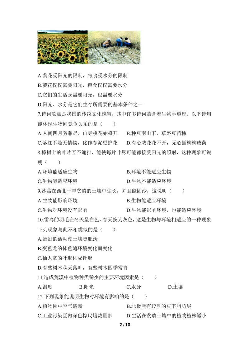 《《生物与环境的关系》章末测试_初中全科目同步习题+精品试卷（7-9年级）_25秋初中生物《同步习题+精品试卷》_初中生物试卷（冀少版）_《同步练习+教案学案》_八年级下册》第2页预览
