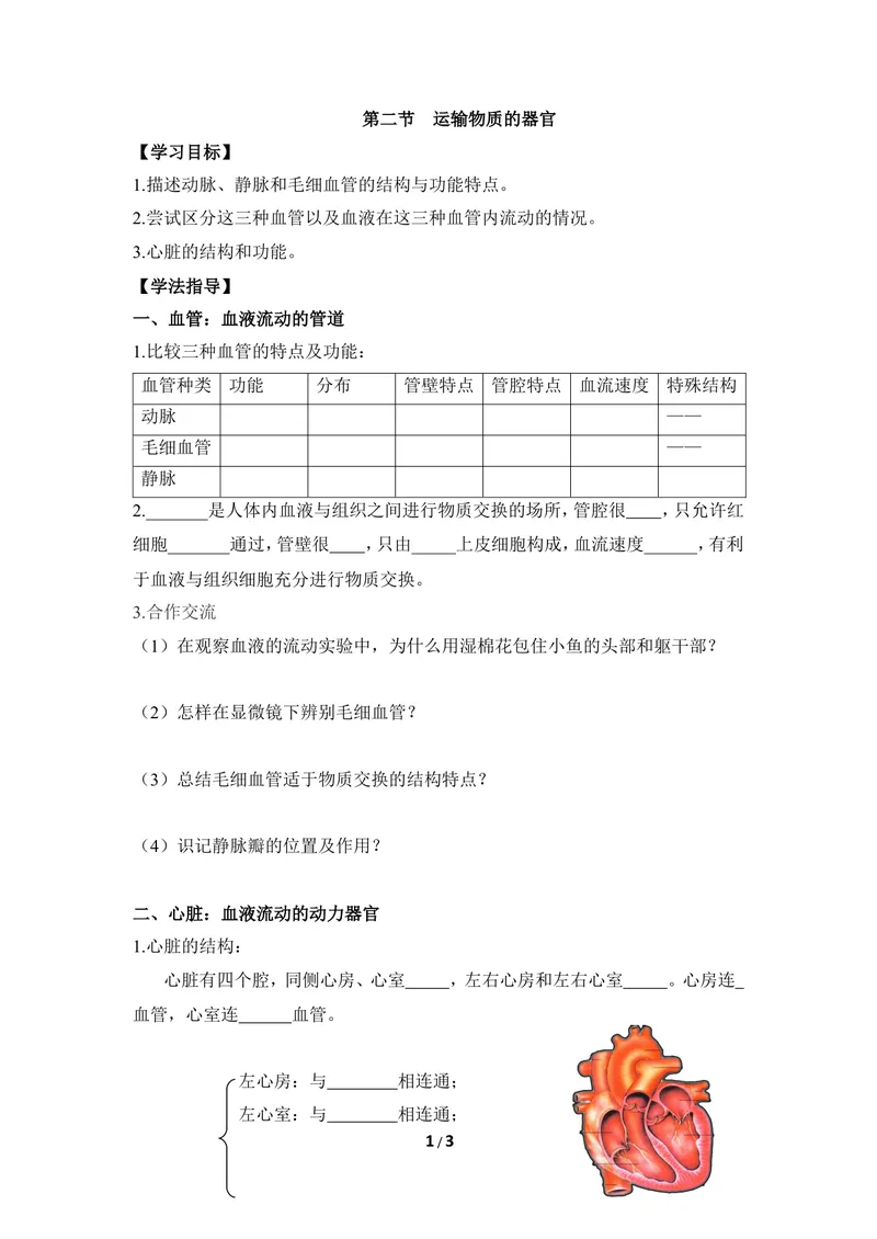 《《运输物质的器官》导学案_初中全科目同步习题+精品试卷（7-9年级）_25秋初中生物《同步习题+精品试卷》_初中生物试卷（冀少版）_《同步练习+教案学案》_七年级下册》第1页预览